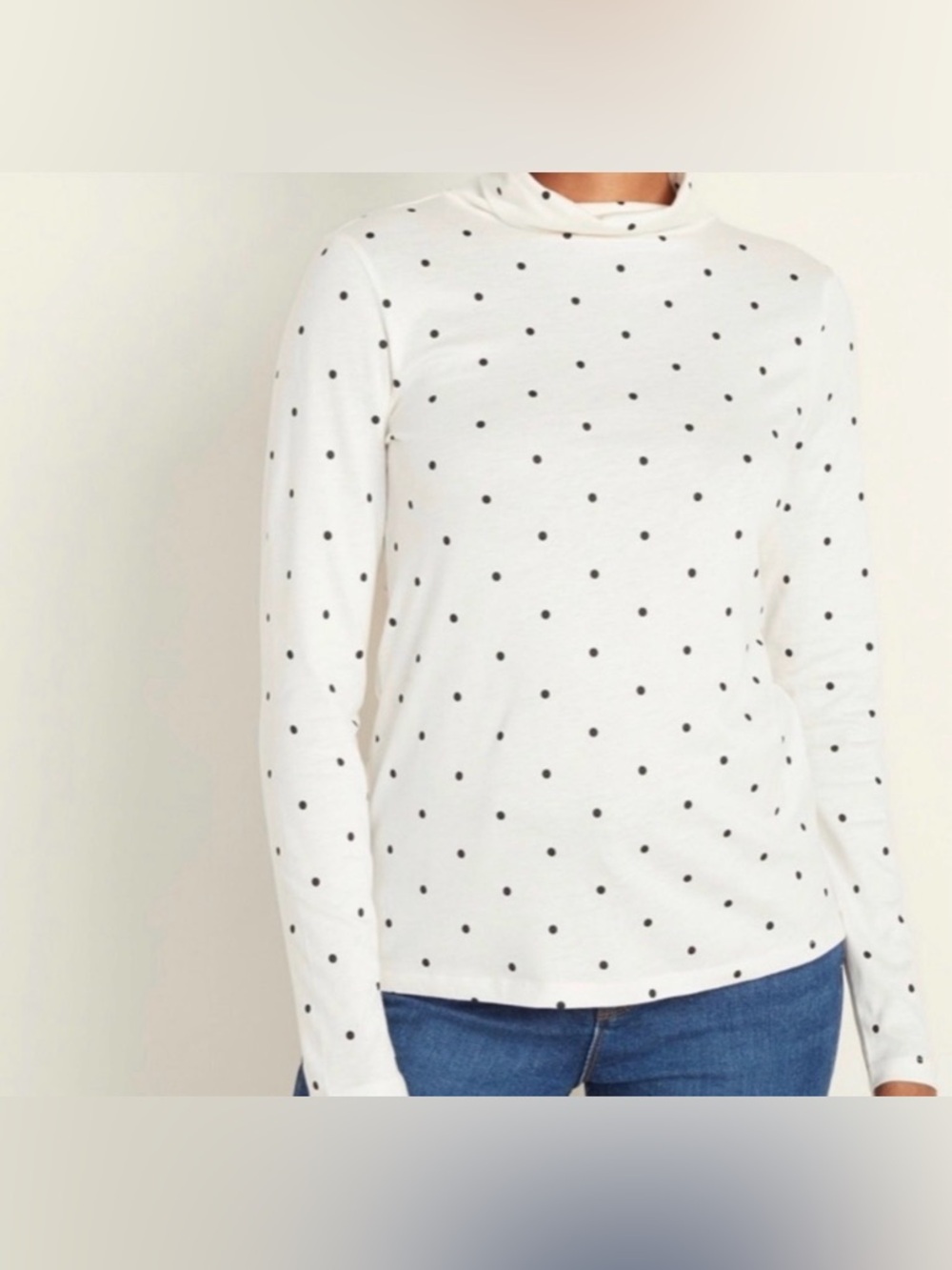 Old Navy Cream Turtleneck with Black Polka Dots
